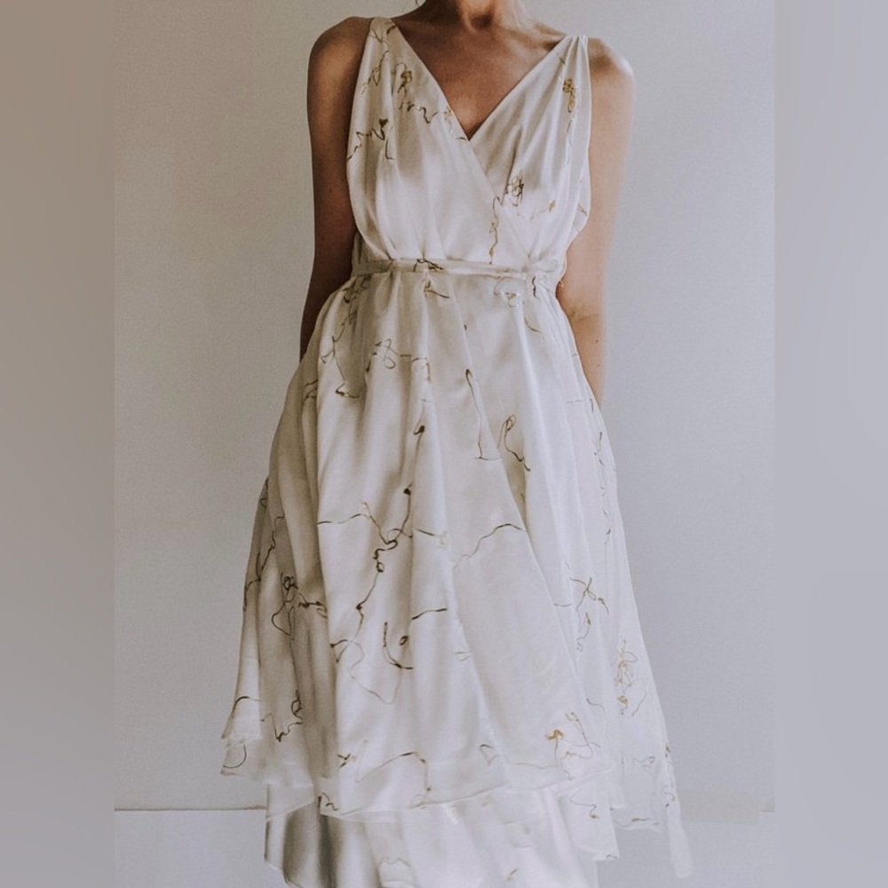 Designer Leanne Marshall Zero Dress Gold and Ivory Wrap Dress